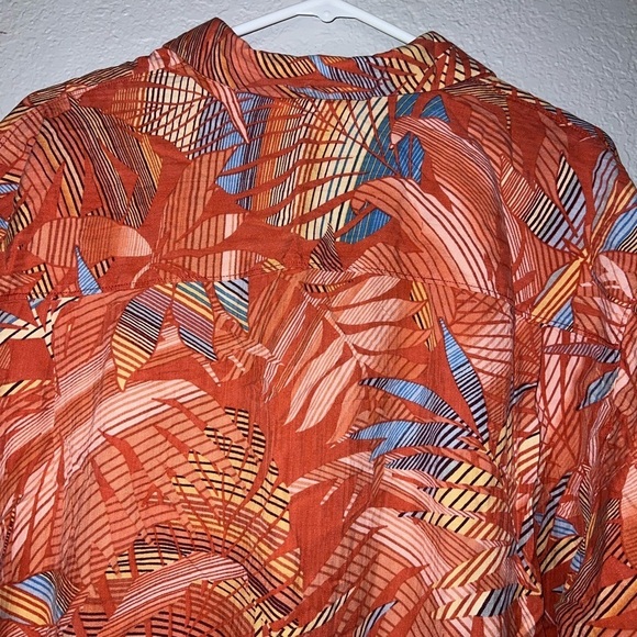 Tommy Bahama Silk Orange Hawaiian Palm Leave Button Down Shirt - Picture 4 of 6